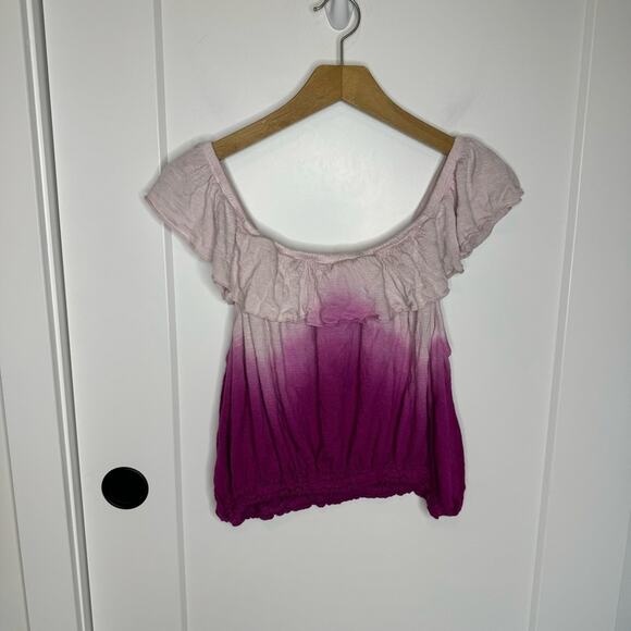 Free People Cora Pink Ombré Off The Shoulder Cropped Top Size Small - Picture 5 of 5